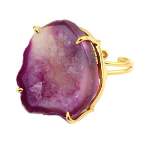Rosa Natural geode druzy anillo de piedras preciosas de latón bañado en Oro de 24K punta anillo hecho a mano anillo de declaración - Product Image 2