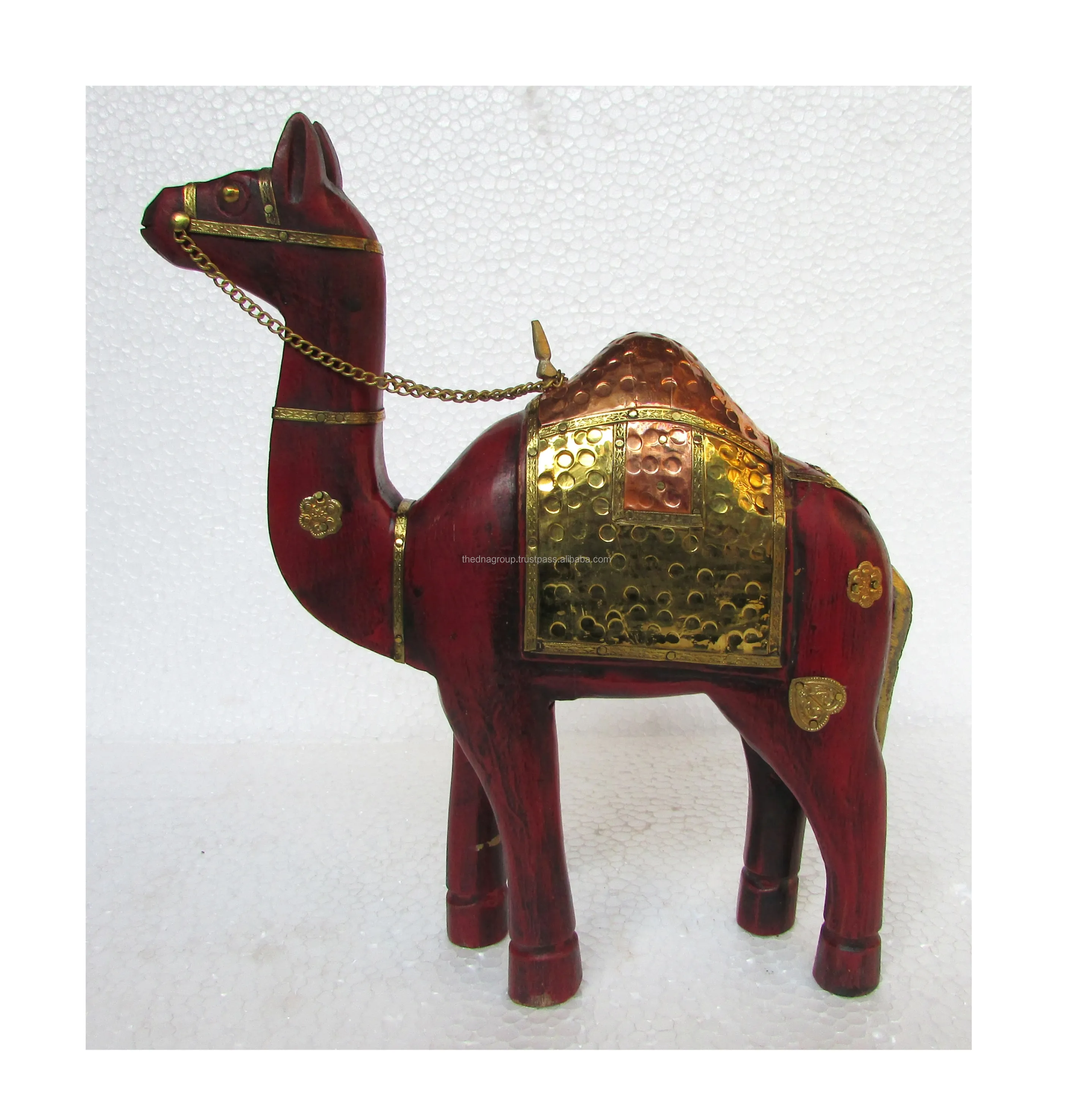 Wooden Decorative真鍮作業Camel、Home Table Top Decor Wooden Figurine Camel