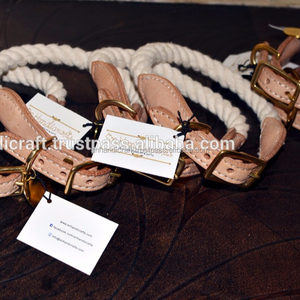 ElegantCOTTON ROPE LEATHER DOG <b>COLLAR</b> HANDMADE ROPE DOG <b>COLLAR</b> - Product Image 1