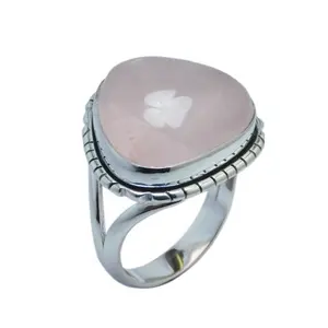 New Design Rose Quartz Gemstone Ring Handmade 925 Sterling Silver Jewelry Engagement Rings Supplier