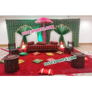 Mehandi-telón de fondo musulmán para escenario, decoraciones de boda, templo indio para Sangeet, evento, decoración de escenario para función Mehandi - Product Image 1