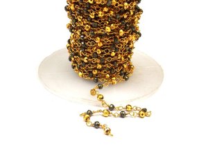 Multi Pyrite Beaded Rosary Chain <b>Wire</b> Wrapped Beads Plated Beaded Rosary Chain with Gold Sameer Art & <b>Craft</b> Handmade IN;27243 - Product Image 2