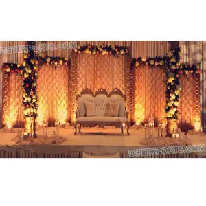 ديكور منصة متلألئ مع إضاءة خلفية للشمع, جدارية زفاف على الطراز الأنجليزي ، زينة جدارية مزودة بإطار من الألياف
