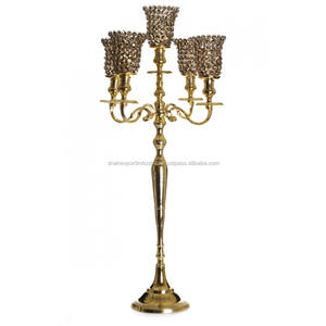 Candelabre vintage en aluminium plaqué or de luxe, avec cristaux scintillants, pour la décoration de mariage et de fête, articles de décoration de haute qualité - Product Image 3