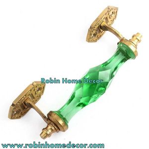 Extracteur de poignée de porte et de fenêtre de style antique de 8 pouces en cristal bleu vintage/verre taillé avec finition en laiton - Product Image 1