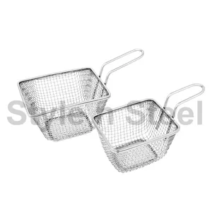 Stainless Steel Best price for wholesaler Microwavable stainless steel Mini Serving Square Basket Chips Basket