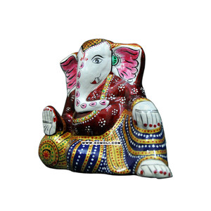 รูปปั้นพระพิฆเนศโลหะ Meenakari ภาพวาดด้วยมือหลากสีสำหรับงานแต่งงานของชาวอินเดียของขวัญตามเทศกาลหรือของตกแต่งบ้าน - Product Image 1