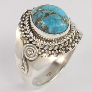 Anillo de Plata de Ley 925 con Turquesa Azul Cobre de Forma Ovalada, Engaste Vintage, Joyería Artesanal para Bodas y Fiestas - Product Image 1