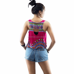 Haut en dentelle Crochet pour femmes, décontracté, Boho, imprimé Tribal, garniture, ourlet plongeant - Product Image 2