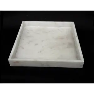 Plateau de service en marbre blanc émaillé moderne et écologique en forme de rectangle avec poignée pour les voyages - Product Image 1