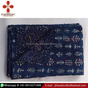 Indigo Blue Hand Block Print Vintage Recycled Kantha Throw - Product Image 1