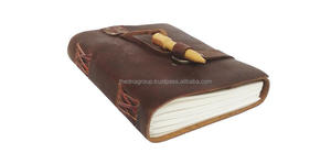 Diario de cuero suave marrón de alta calidad con organizador de bolígrafos de madera, regalo, promoción elegante con encuadernación de hilo para coser - Product Image 4