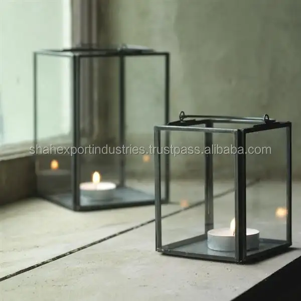 Caja de vidrio Tealight Lantern Portavelas con paneles de vidrio Forma cuadrada geométrica Linterna decorativa para Decoración de mesa