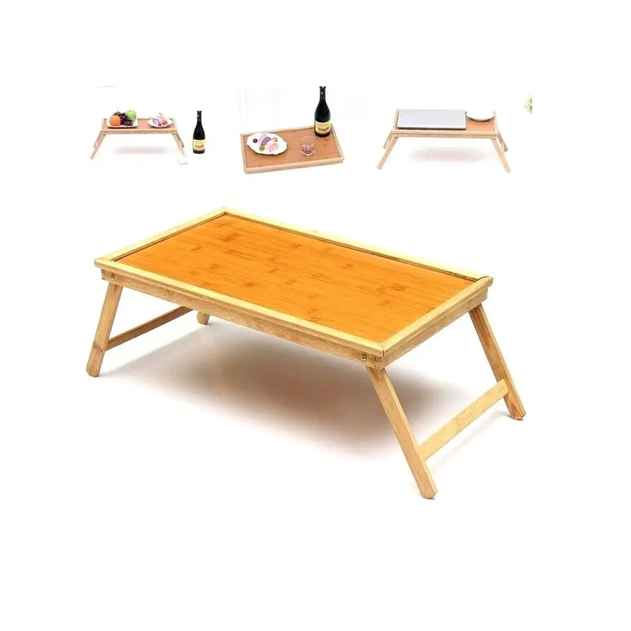 Bandeja de madera ecológica para desayuno, bandeja de Acacia para desayuno, mesa de cama plegable con patas plegables