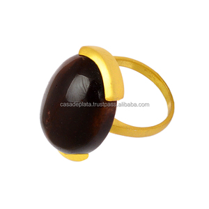 Anillo DE PLATA 925 con chapado en oro y piedras preciosas granate corte ovalado anillo clásico de moda para Aniversario de compromiso de boda. - Product Image 3