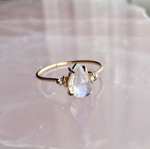 14k Yellow Gold Natural <b>Moonstone</b> & Diamond Wedding Engagement Ring Handmade Wholesale <b>Jewelry</b> - Product Image 3