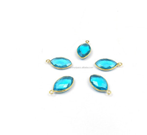 Connecteur de lunette de marquise fait à la main plaqué or 18 carats Double caution pour les résultats de pierres précieuses de Quartz de topaze bleue charme à la mode - Product Image 4