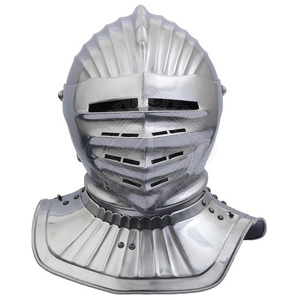 Casco de caballero Medieval cerrado, 16 calibres, TC134, cubierta para cabeza y hombro, color plata - Product Image 3