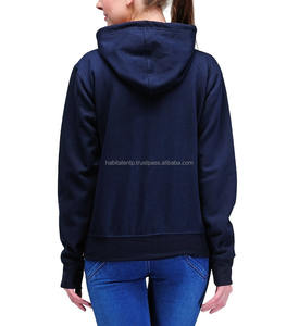Sweat à capuche en coton bleu marine pour femme, vêtement à la mode - Product Image 2