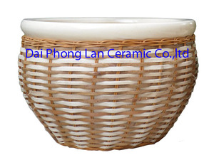 Pot de fleurs Saigon avec couvercle en jacinthe d'eau, poterie en céramique - Product Image 4