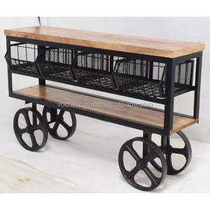 Industrial Vintage Cast Iron Wheel Trolley Cart 4 Bin Supermarkt Mall Clothing Workshop for <b>Shop</b> Store Dining Kitchen Warehouse - Product Image 4