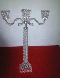 CRYSTAL 3-LIGHT HANDMADE <b>CANDELABRA</b> for SILVER WEDDING CENTER PIECE DECORATION TVAKM Model 4664 - Product Image 2