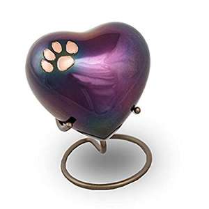 Patte royale commémorative coeur violet avec support souvenir pour animaux de compagnie métal laiton/aluminium, urnes de crémation pour cendres funérailles - Product Image 1