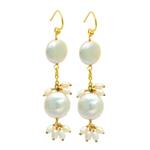 <b>Sterling</b> <b>Silver</b> Round Pearl Gemstone Beaded <b>Earrings</b> - Product Image 1