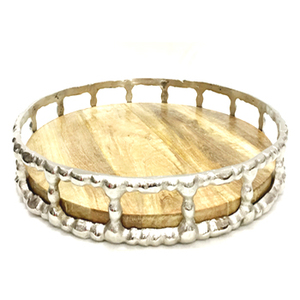 Nouvel arrivage Plateau de service en aluminium art déco artisanal en métal pour thé café fruits table à manger forme ronde avec logo personnalisé - Product Image 5