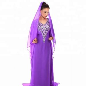 Haute qualité Georgette lourd cristal perlé travail marocain mariage caftan pour les femmes robe islamique dubaï caftan - Product Image 3