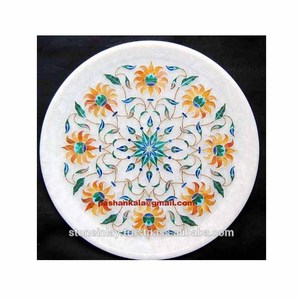 จานกลมฝังหินอ่อนสีขาวธรรมชาติคุณภาพสูงพร้อมดีไซน์ดอกไม้สุดสร้างสรรค์สำหรับตกแต่งบ้านและให้เป็นของขวัญ - Product Image 1