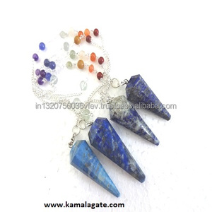 Venta al por mayor hecho a mano Lapiz Lazuli radiestesia curación péndulos Chakra cadena con ágata semipreciosa piedra piedras preciosas artesanías - Product Image 1