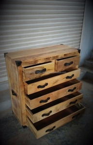 Modern 6-Drawer Industrial Mango <b>Wood</b> <b>Chest</b> Drawers Leather Patches Solid <b>Wood</b> Adjustable for Home Furniture Living Room - Product Image 3