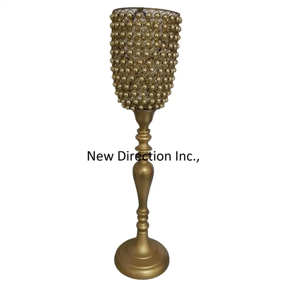 Restaurant & Hotel Indoor Outdoor Decoration Crystal Beads Design Metal Candle Holder Stand Manufacture & Supplier