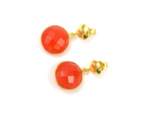 Handmade Gold-Plated Carnelian Gemstone Stud Earring Round Shape Faceted Cut Fashionable Bezel Setting Party Gift for Her - Product Image 3