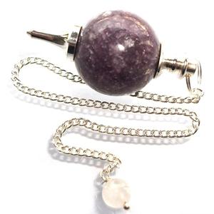 Péndulo de cristal Lepidolite bola redonda péndulo de piedras preciosas péndulos venta al por mayor - Product Image 3