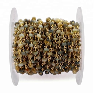 Natural Multi Katsite Rondelle alambre envuelto hecho a mano con cuentas enlace cadena chapado en oro conector collar - Product Image 1