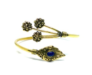 Hermosa pulsera abierta con piedra lapislázuli, brazaletes de joyería de latón Natural, brazalete de piedra de moda - Product Image 3