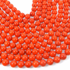 Perles de corail synthétique rouge de 7,5 mm, rondes, lisses, pierres précieuses en vrac, longueur de 17 pouces, 156,95 carats, pour la fabrication de bijoux - Product Image 1
