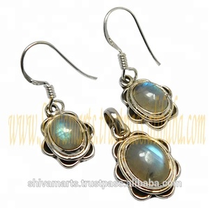Dernière mode faite à la main en argent sterling 925 forme ovale Labradorite pierres précieuses pendentif ensemble de boucles d'oreilles bijoux fins - Product Image 2