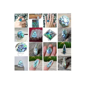 Ovale Ronde Peer Vierkante Fancy Rechthoek Steen Edelsteen Cabochon 925 Sterling Zilveren Paua Abalone Shell Ring