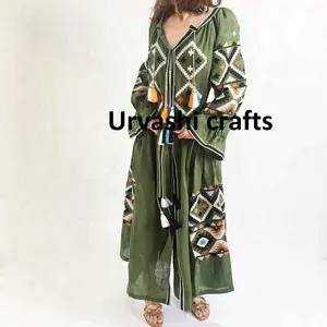 Perfect Party Dress Hot Look Embroidery Puff Long Sleeve Latest Design Shoulder One-Piece Ukrainian Dress