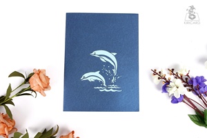 Tarjeta de Felicitación 3D Pop-up, Arte en Papel Artesanal para el Día del Padre y Cumpleaños, Estilo Amor, Delfines, Recuerdo - Product Image 2