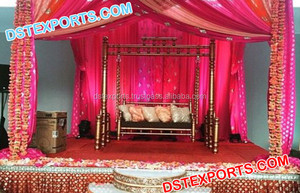 New Silver <b>Mehndi</b> Stage Swing UK Marvelous Metal Look Wooden Carved Swing Jhula Manufacturer - Product Image 5
