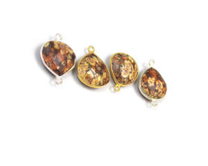 Bisel de piedras preciosas de jaspe Natural chapado en oro de 18 quilates, Conector de doble fianza facetado de 14mm hecho a mano para manualidades de fabricación de joyas - Product Image 3