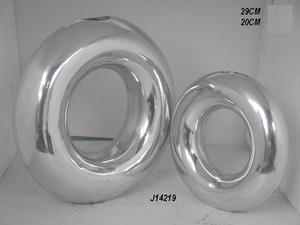 Florero de metal moderno para decoración del hogar, jarrones de flores de aluminio fundido con forma de disco niquelado, parte media - Product Image 5
