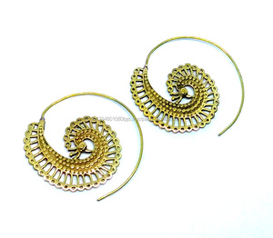 2021 Bohemian Style Peacock Design <b>Nickel</b>-<b>Free</b> Jewelry Handmade Brass Hoop Spiral <b>Earrings</b> for Women - Product Image 1