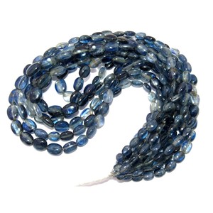 High Quality Kyanite Smooth Oval Gemstone Beads 8MM X 4MM Natural <b>Blue</b> Color Third <b>Party</b> Certified India GEMS Brand Jewelry - Product Image 3