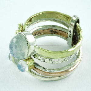 Attrayant Trois Tons Arc-En-Ciel Pierre de Lune Fait Main 925 Bague Empilable en Argent Sterling Grossiste et Fournisseur Inde - Product Image 3