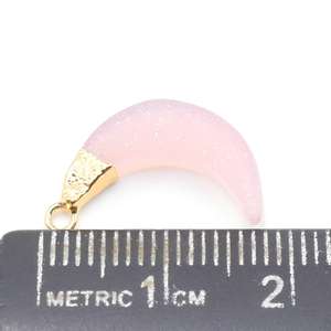 Pink Druzy 16 to 18 MM With Bail Moon Shape Gold Plated Pendant For Jewellery Making - Product Image 2